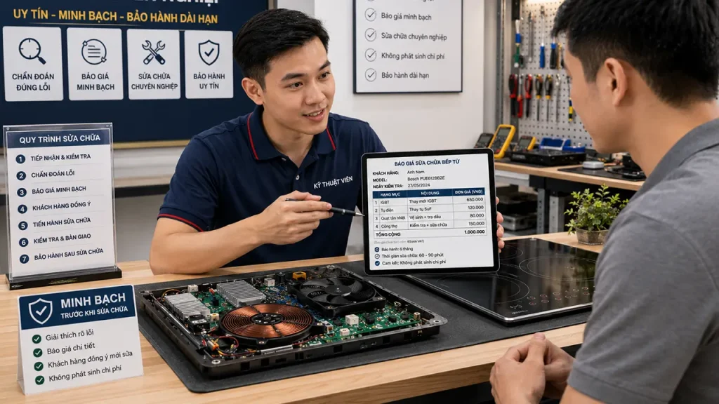 Báo giá sửa bếp từ minh bạch trước khi sửa