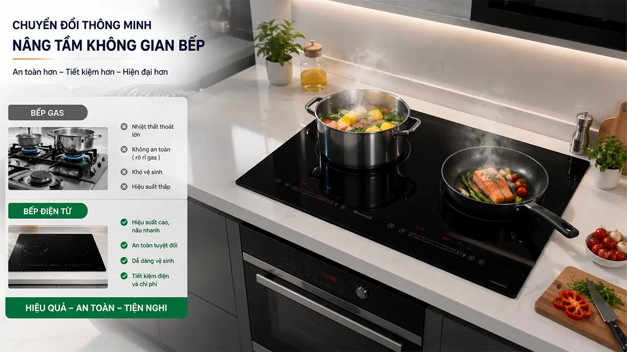 Bếp điện hiện đại sử dụng trong căn bếp gia đình thay thế bếp gas truyền thống