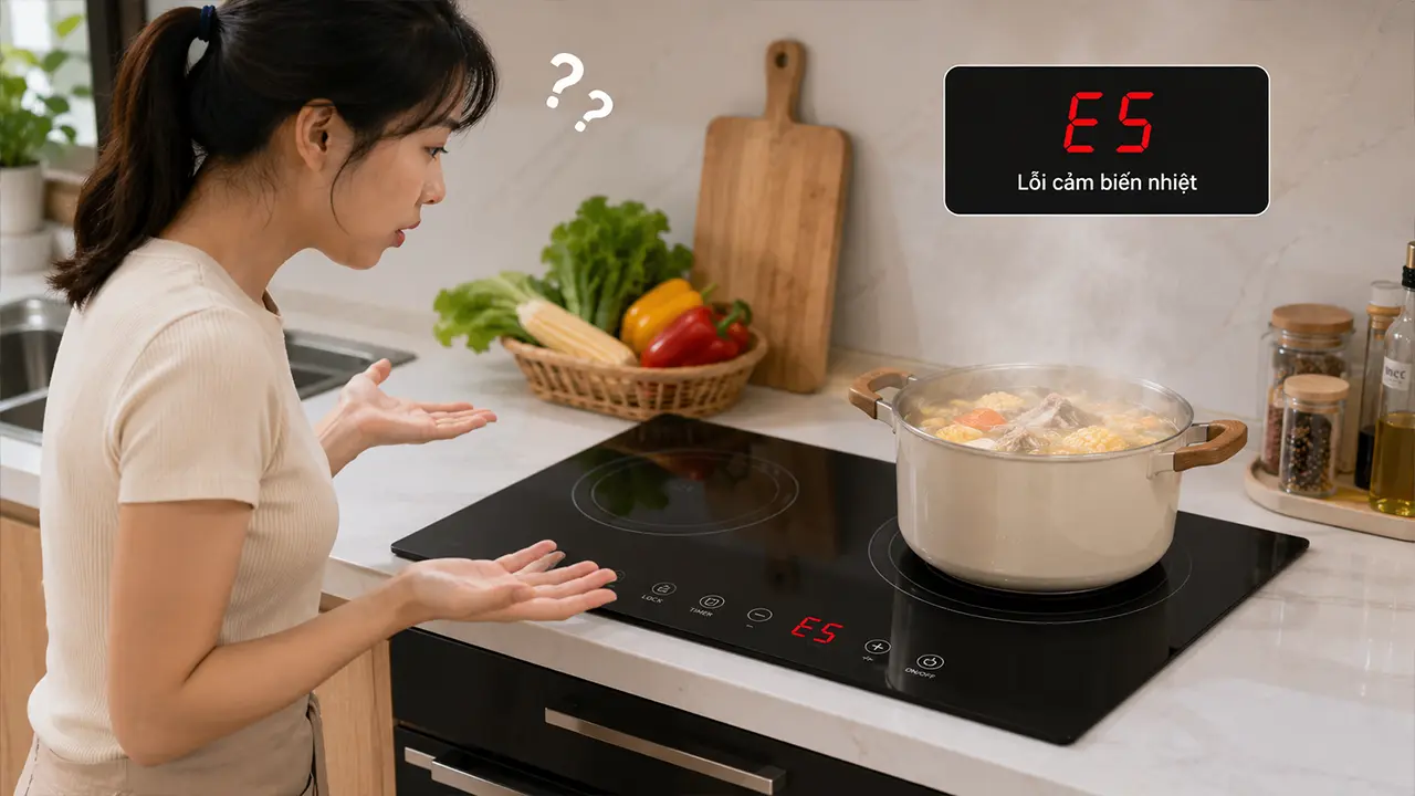 Bếp từ hiển thị mã lỗi E5 trên màn hình