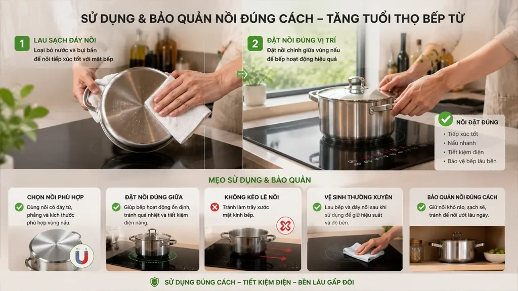 Sử dụng và bảo quản nồi dùng cho bếp từ đúng cách