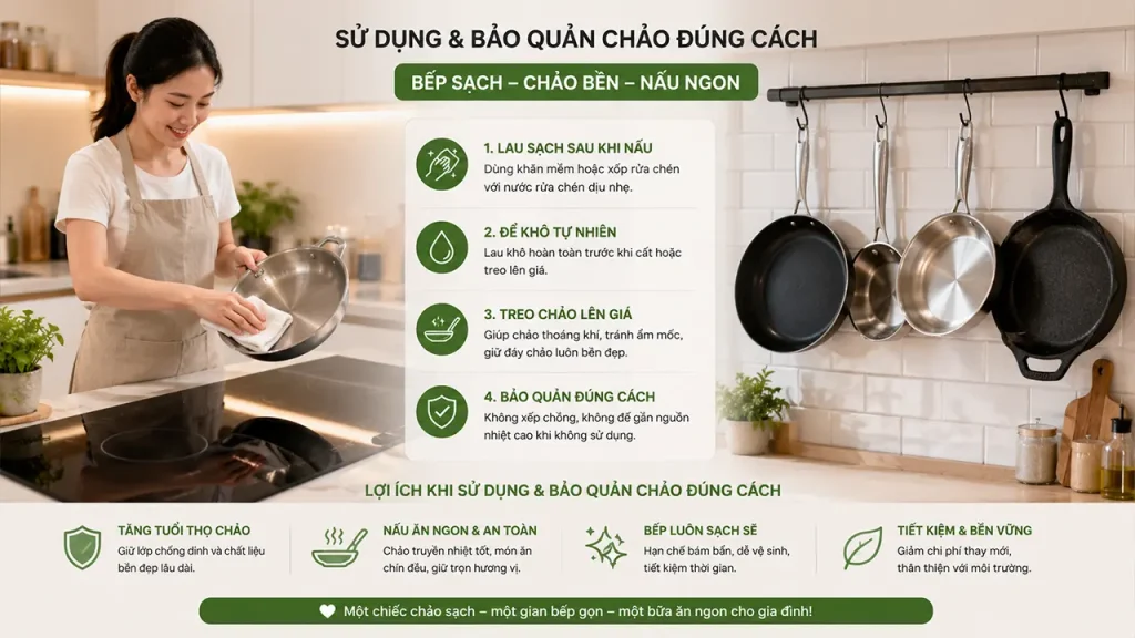 Chảo chống dính, chảo inox và chảo gang cho bếp từ