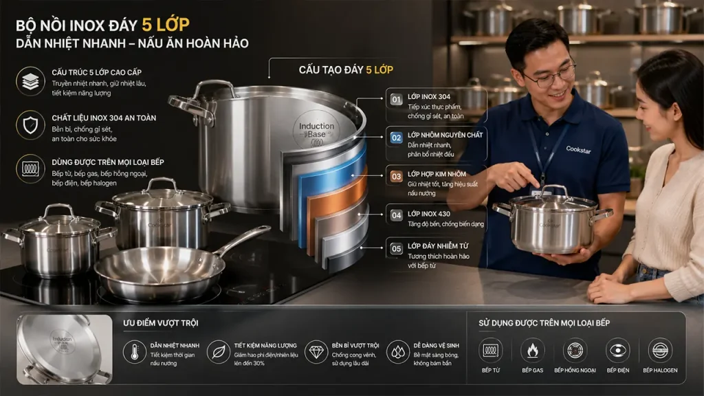 Kiểm tra đáy nồi bếp từ bằng nam châm