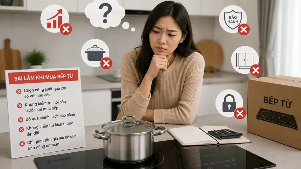 Những sai lầm thường gặp khi mua bếp từ và kinh nghiệm lựa chọn đúng nhu cầu để tránh tốn kém chi phí về sau.