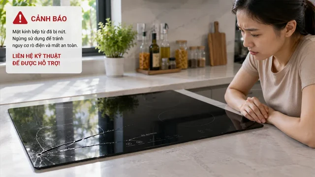 Mặt kính bếp từ bị nứt cần thay thế