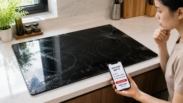 Mặt kính bếp từ bị nứt và trầy xước cần thay mới