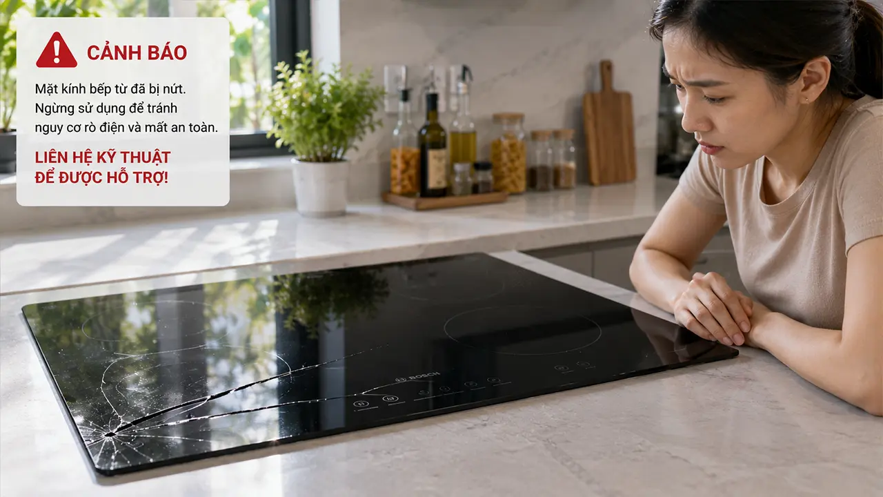 Mặt kính bếp từ bị nứt cần thay thế