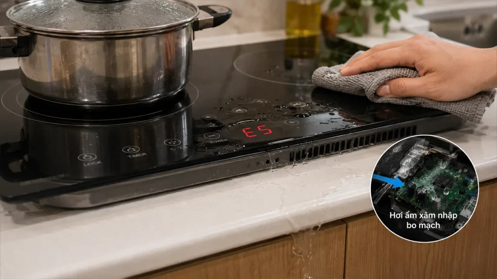 Tránh để nước vào bếp từ