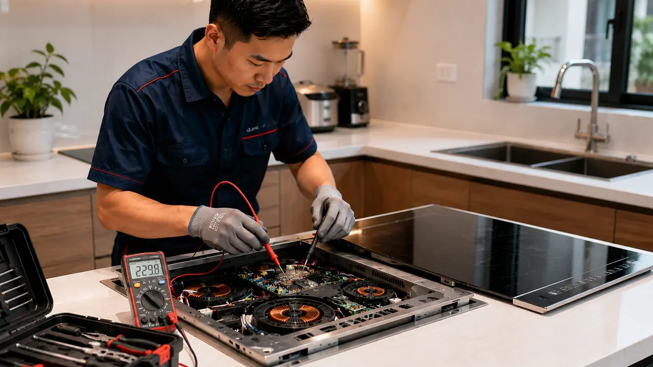 Kỹ thuật viên sửa bếp từ tại nhà cho khách hàng