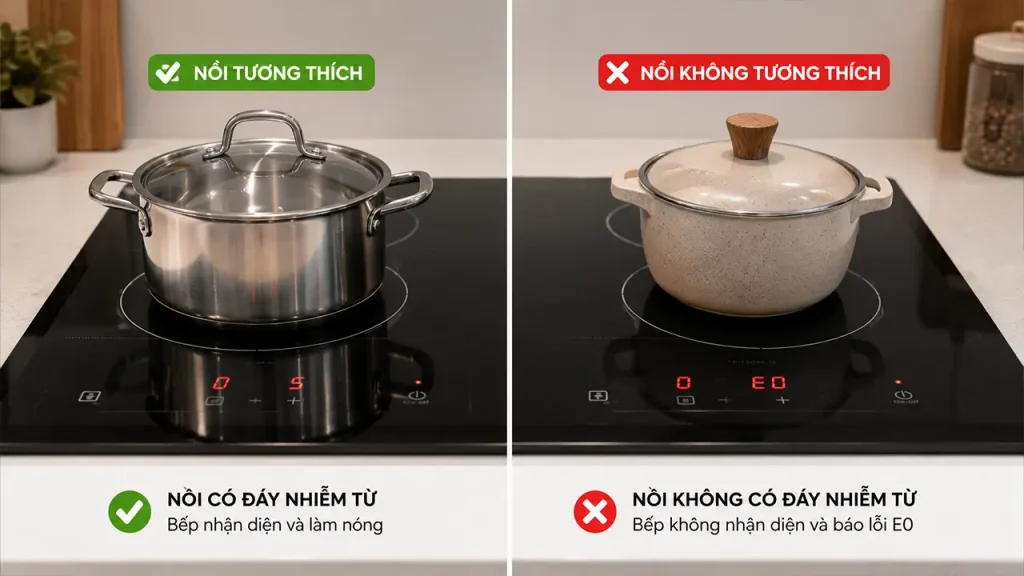 Kỹ thuật viên kiểm tra bo mạch và cảm biến của bếp từ