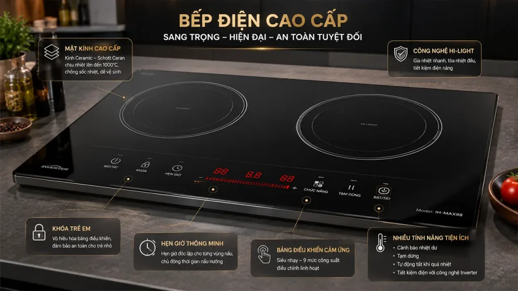 Bếp điện cao cấp tích hợp nhiều tính năng hiện đại