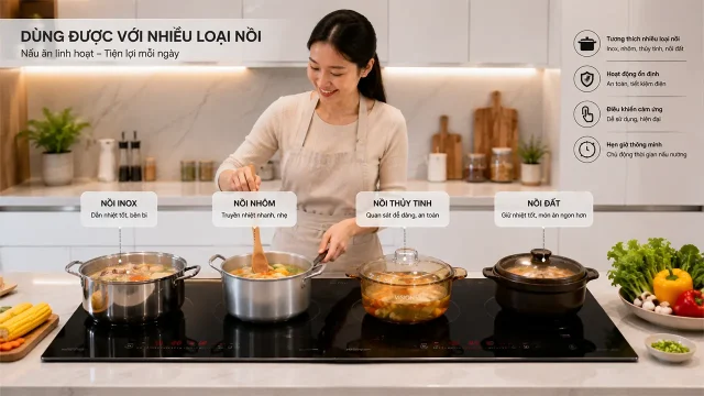 Bếp điện sử dụng được nhiều loại nồi khác nhau
