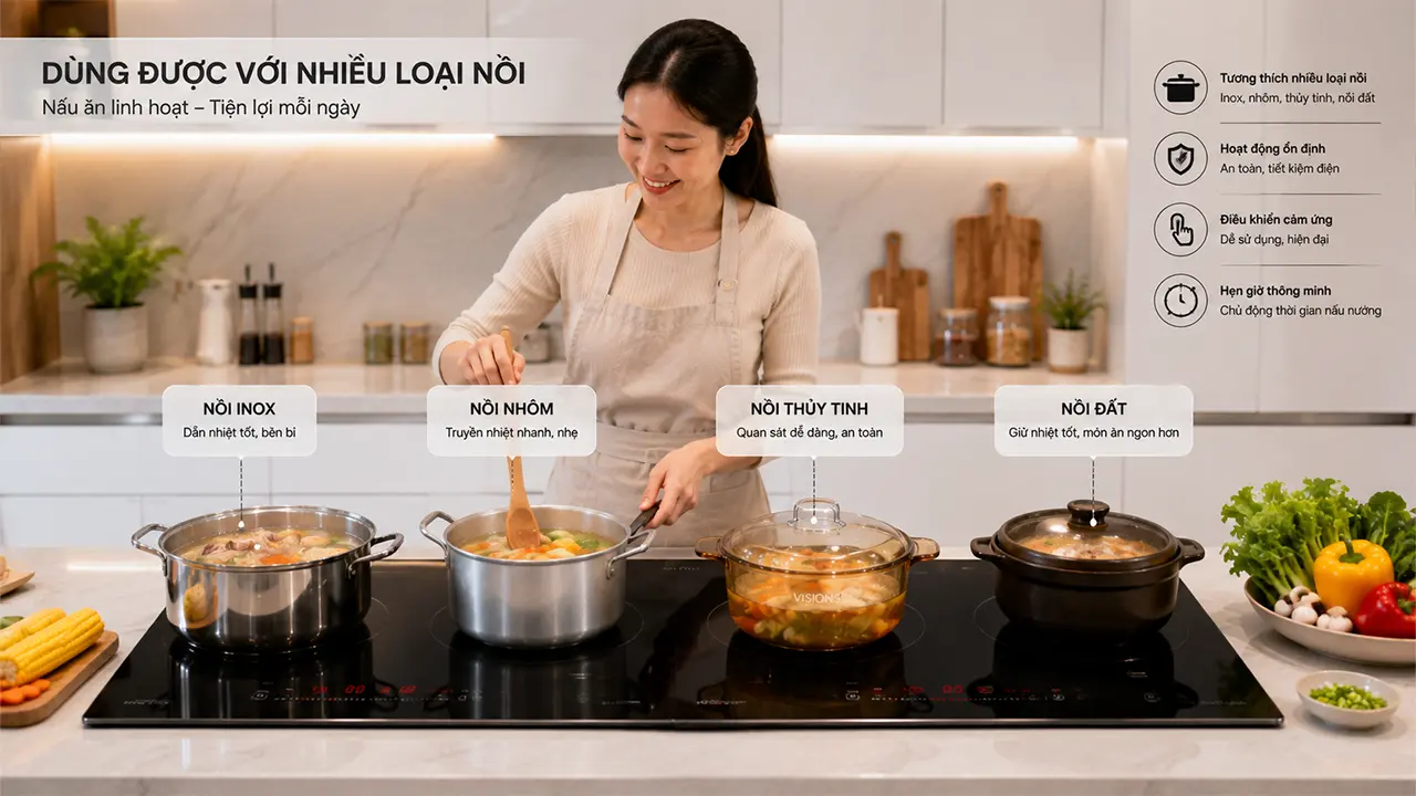 Bếp điện sử dụng được nhiều loại nồi khác nhau