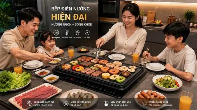 Bếp điện nướng chế biến nhiều món ăn cho gia đình