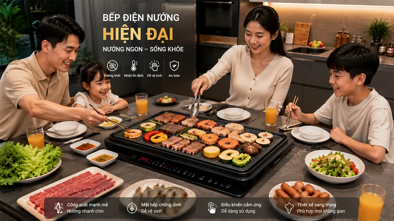 Bếp điện nướng chế biến nhiều món ăn cho gia đình