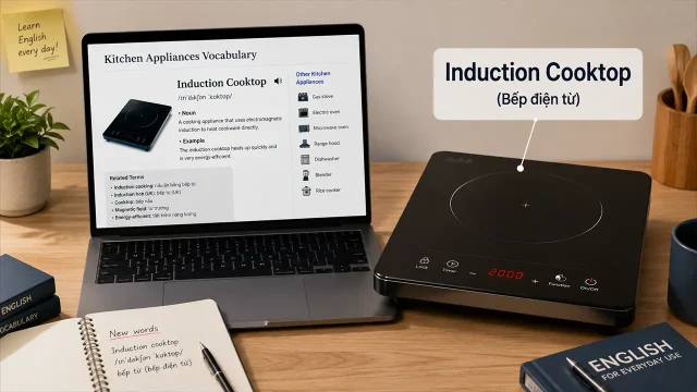 Thuật ngữ tiếng Anh của bếp điện từ là Induction Cooktop