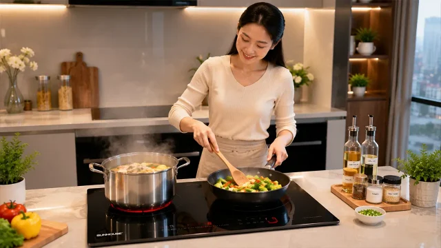 Bếp từ đôi với hai vùng nấu độc lập