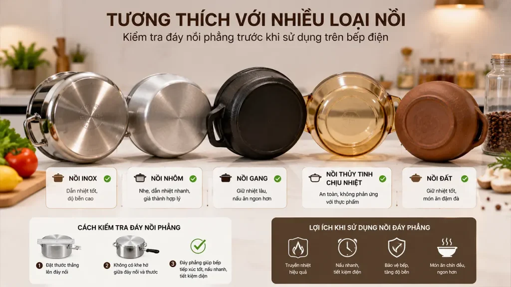 Các loại nồi phù hợp sử dụng với bếp điện