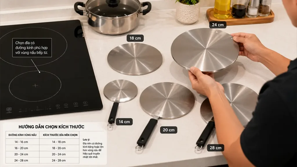 Cách chọn kích thước đĩa chuyển nhiệt bếp từ