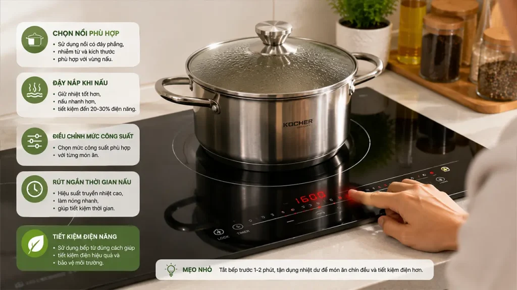 Cách sử dụng bếp từ tiết kiệm điện với nồi phù hợp