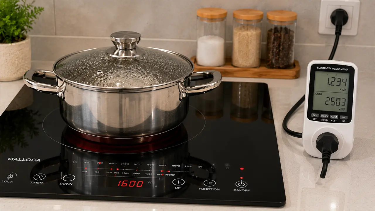 Mức tiêu thụ điện của bếp từ khi nấu ăn