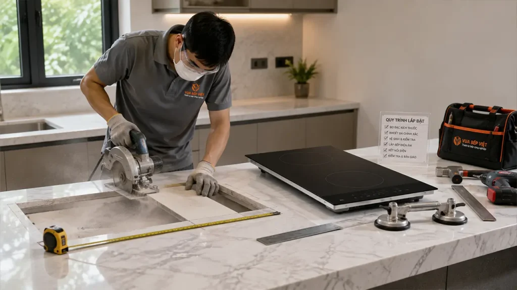 Kỹ thuật viên lắp đặt bếp điện âm đúng kỹ thuật