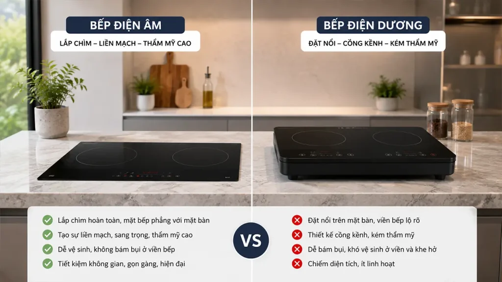 So sánh bếp điện âm và bếp điện dương